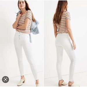 9" Mid-Rise Skinny Jeans in Pure White Button Fly Stretch Denim Raw Hem